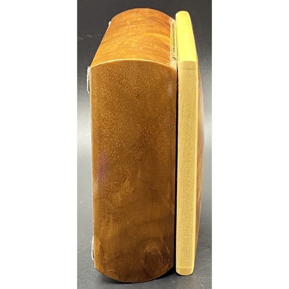 Burl Wood Laquered Trinket Box Floral Pink Yellow Flowers Velvet Hinged Lid - Picture 7 of 16